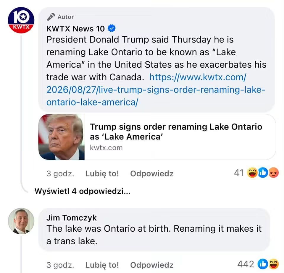 Kanada odpowiada na zaczepki Trumpa i zmianę nazwy jeziora Ontario, że ta nazwa jest starsza niż USA